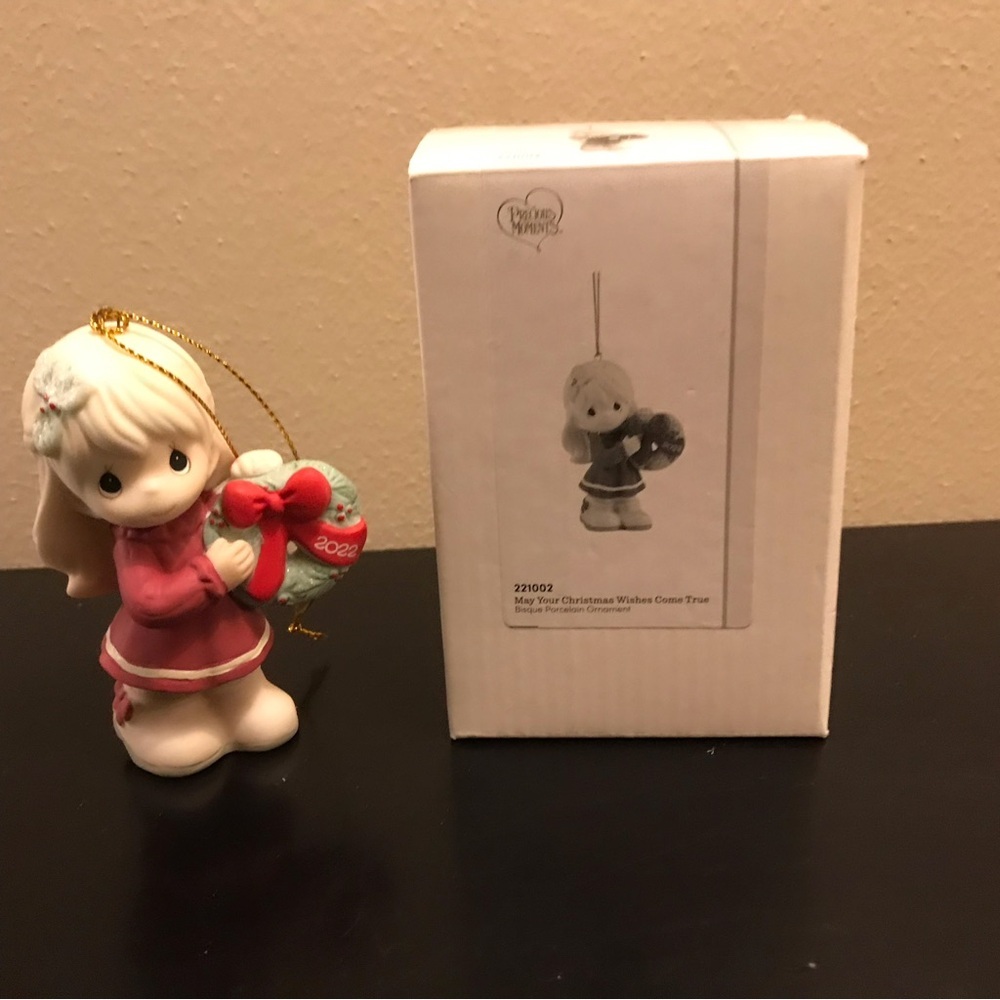 Precious Moments May Your Christmas Wishes Come True Bisque Porcelain Ornament.